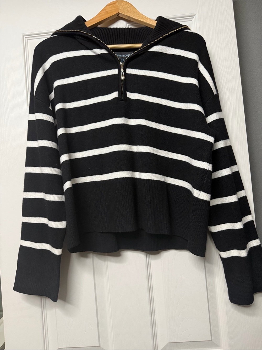 Cynthia Rowley Black & White Striped Half-Zip Sweater
